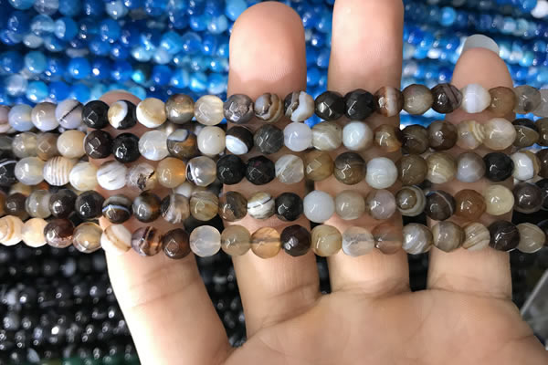 CAA1635 15.5 inches 6mm faceted round banded agate beads