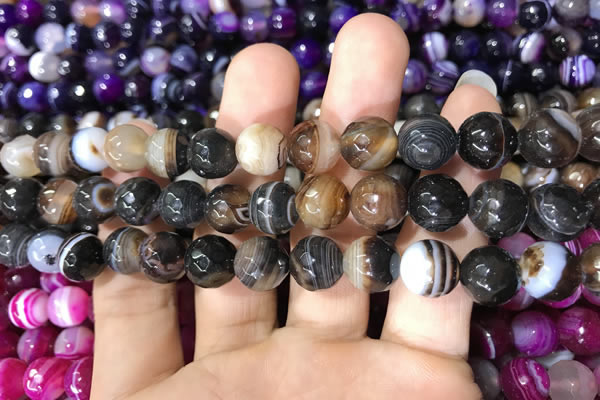 CAA1637 15.5 inches 10mm faceted round banded agate beads