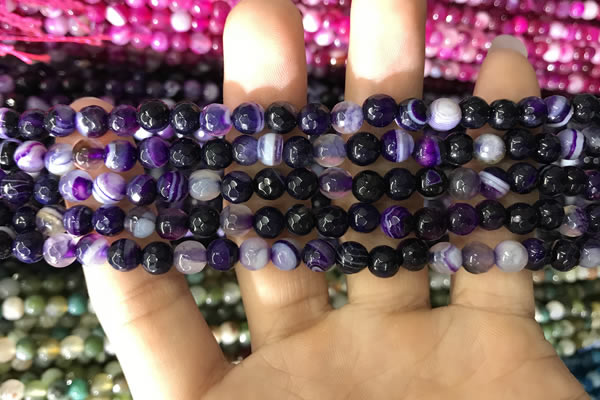 CAA1650 15.5 inches 6mm faceted round banded agate beads