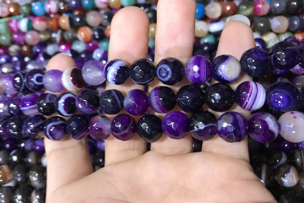 CAA1652 15.5 inches 10mm faceted round banded agate beads