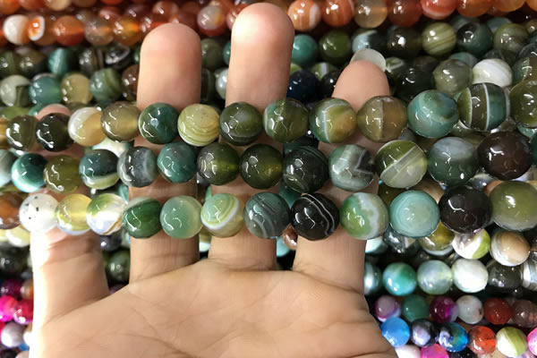 CAA1672 15.5 inches 10mm faceted round banded agate beads