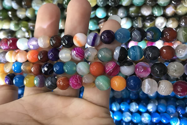 CAA1681 15.5 inches 8mm faceted round banded agate beads
