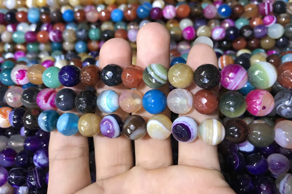 CAA1682 15.5 inches 10mm faceted round banded agate beads
