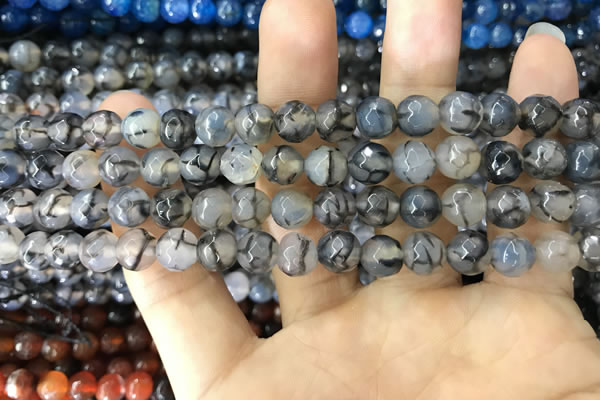 CAA1700 15 inches 8mm faceted round fire crackle agate beads