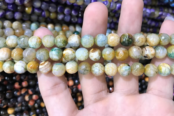 CAA1706 15 inches 8mm faceted round fire crackle agate beads