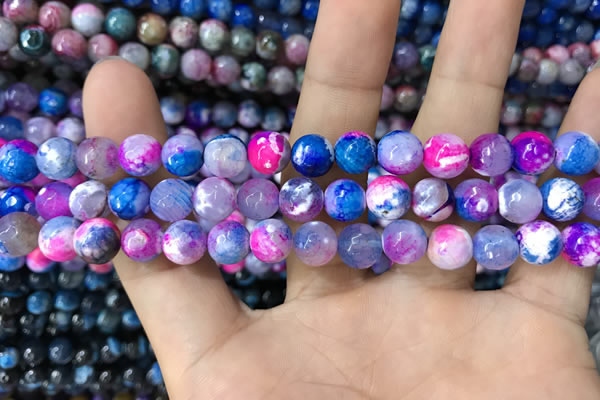 CAA1709 15 inches 8mm faceted round fire crackle agate beads