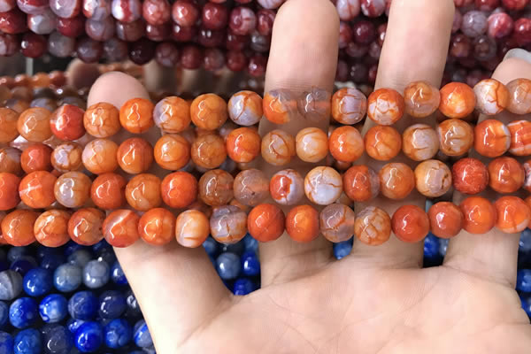 CAA1711 15 inches 8mm faceted round fire crackle agate beads