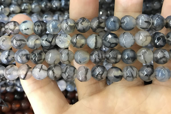 CAA1725 15 inches 10mm faceted round fire crackle agate beads