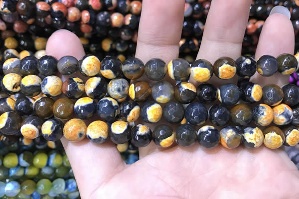 CAA1761 15 inches 8mm faceted round fire crackle agate beads