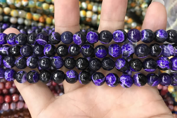 CAA1763 15 inches 8mm faceted round fire crackle agate beads