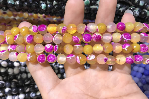 CAA1767 15 inches 8mm faceted round fire crackle agate beads