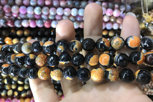CAA1776 15 inches 10mm faceted round fire crackle agate beads