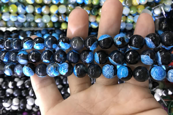 CAA1779 15 inches 10mm faceted round fire crackle agate beads