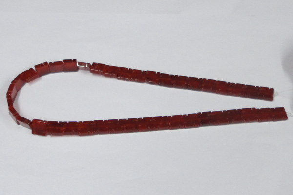 CAA178 15.5 inches 10*10mm carved square red agate gemstone beads