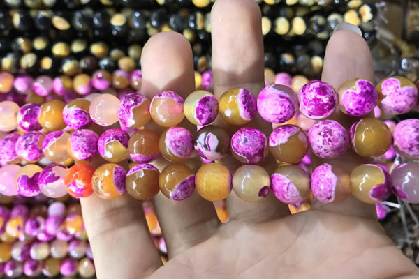 CAA1783 15 inches 10mm faceted round fire crackle agate beads