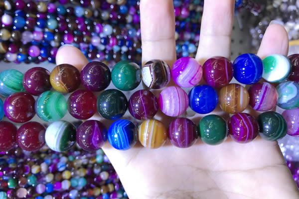 CAA2035 15.5 inches 14mm round banded agate gemstone beads