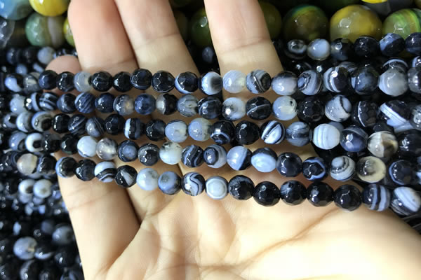 CAA2197 15.5 inches 4mm faceted round banded agate beads