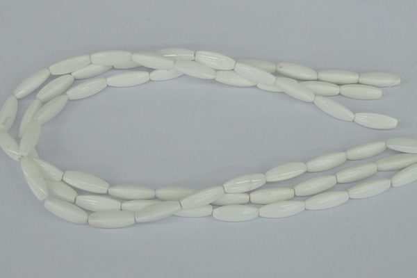 CAA22 15.5 inches 7*20mm faceted rice white agate gemstone beads