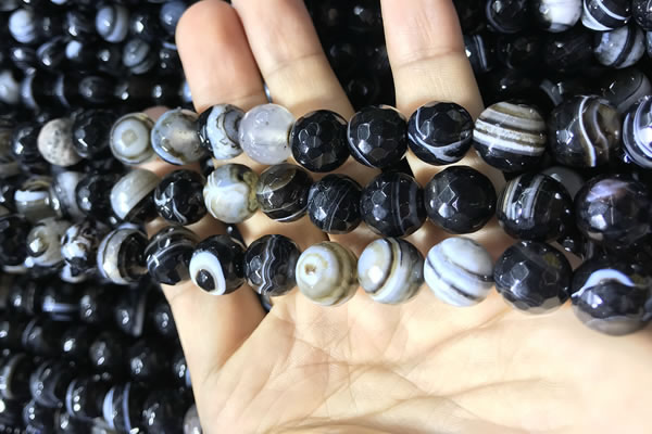 CAA2201 15.5 inches 12mm faceted round banded agate beads
