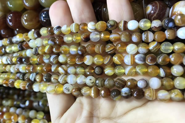 CAA2204 15.5 inches 4mm faceted round banded agate beads