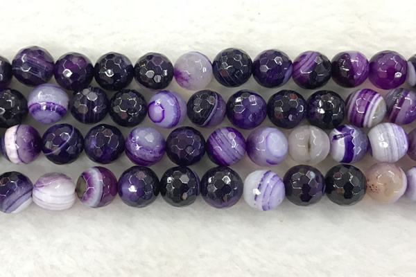 CAA2216 15.5 inches 14mm faceted round banded agate beads