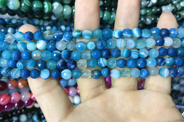 CAA2250 15.5 inches 6mm faceted round banded agate beads