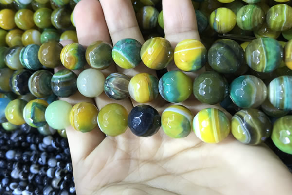 CAA2275 15.5 inches 14mm faceted round banded agate beads