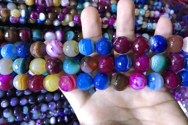 CAA2297 15.5 inches 14mm faceted round banded agate beads