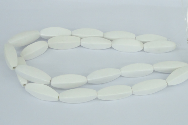 CAA23 15.5 inches 12*35mm faceted rice white agate gemstone beads