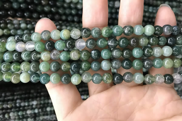 CAA2357 15.5 inches 6mm round moss agate beads wholesale