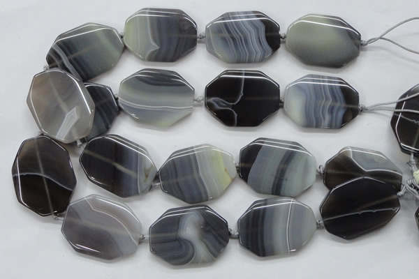 CAA241 15.5 inches 30*40mm octagonal grey line agate beads