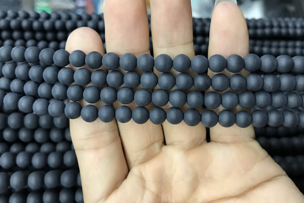 CAA2448 15.5 inches 6mm round matte black agate beads wholesale