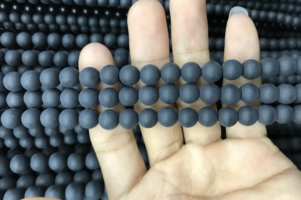 CAA2449 15.5 inches 8mm round matte black agate beads wholesale