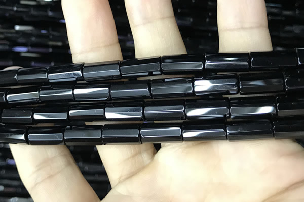 CAA2476 15.5 inches 6*16mm faceted tube black agate beads
