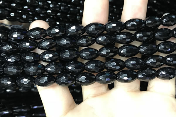 CAA2499 15.5 inches 8*12mm faceted rice black agate beads wholesale