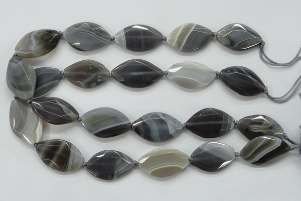 CAA250 15.5 inches 22*30mm faceted marquise grey line agate beads