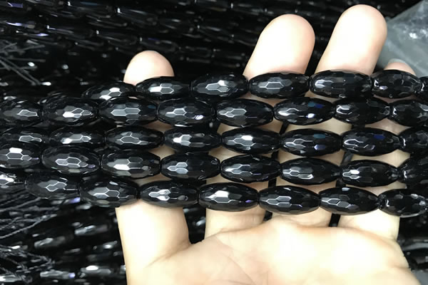 CAA2500 15.5 inches 6*16mm faceted rice black agate beads wholesale