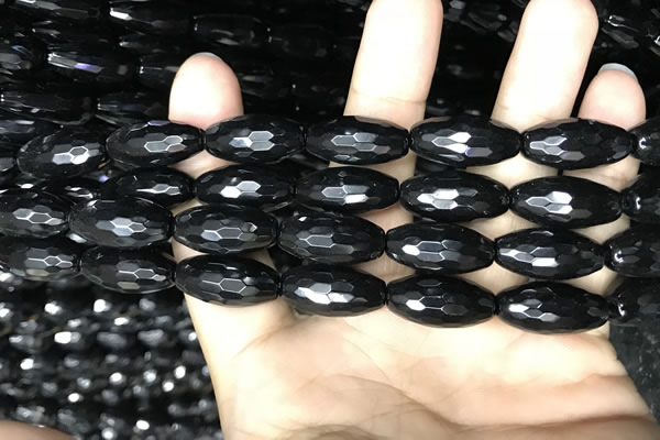 CAA2503 15.5 inches 10*20mm faceted rice black agate beads wholesale