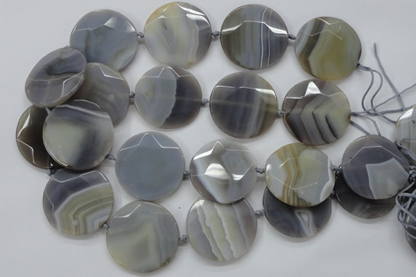 CAA251 15.5 inches 35mm faceted coin grey line agate beads