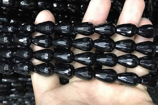 CAA2514 15.5 inches 10*14mm faceted teardrop black agate beads