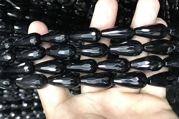 CAA2515 15.5 inches 10*20mm faceted teardrop black agate beads