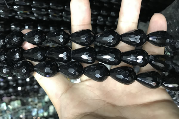 CAA2516 15.5 inches 13*18mm faceted teardrop black agate beads