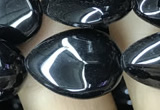 CAA2549 15.5 inches 13*18mm flat teardrop black agate beads wholesale