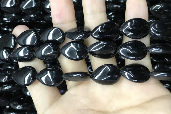 CAA2549 15.5 inches 13*18mm flat teardrop black agate beads wholesale