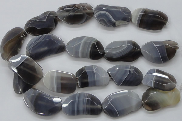 CAA257 15.5 inches 25*40mm faceted freeform grey line agate beads