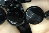 CAA2583 15.5 inches 16mm faceted coin black agate beads wholesale