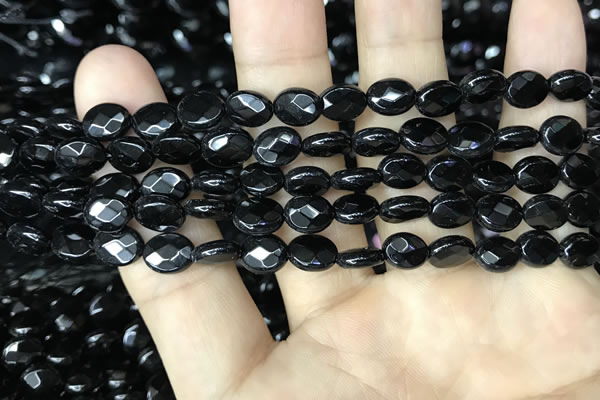 CAA2590 15.5 inches 8*10mm faceted oval black agate beads wholesale