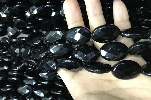 CAA2596 15.5 inches 18*25mm faceted oval black agate beads wholesale