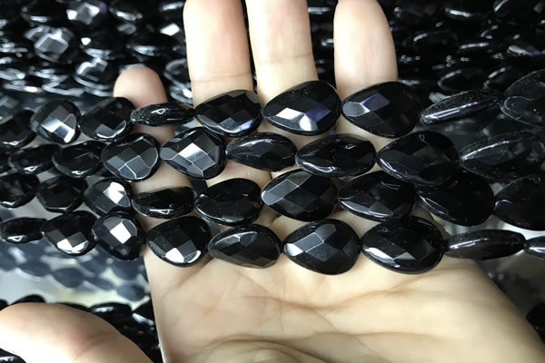 CAA2603 15.5 inches 13*18mm faceted flat teardrop black agate beads