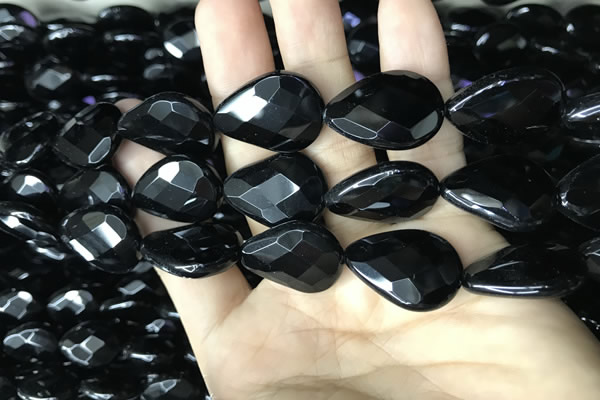 CAA2605 15.5 inches 18*25mm faceted flat teardrop black agate beads